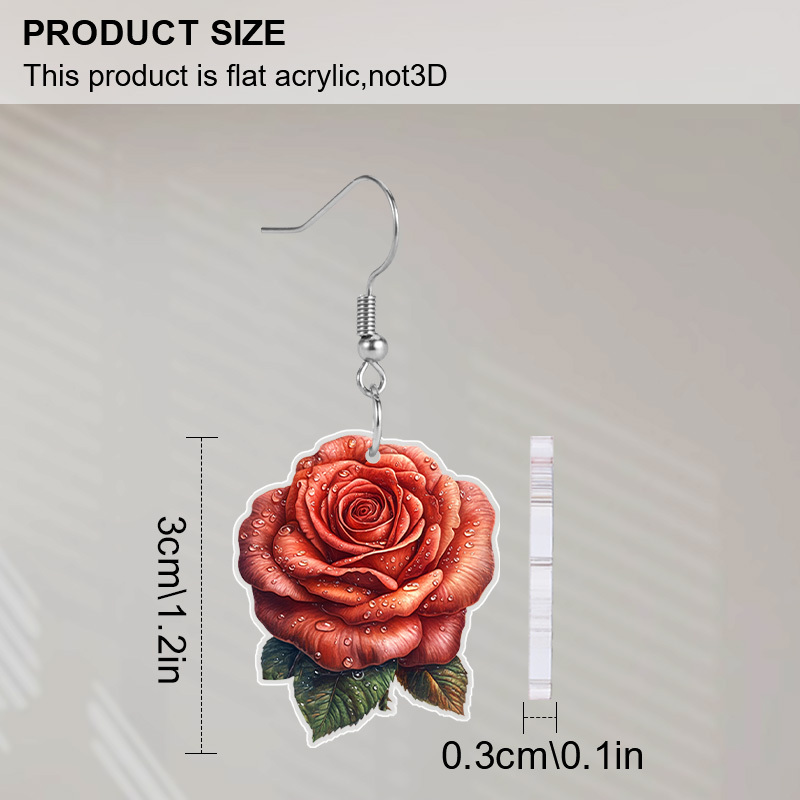 Valentine's Day Rose Flower Pattern Dangle Earrings, Gift for Women
